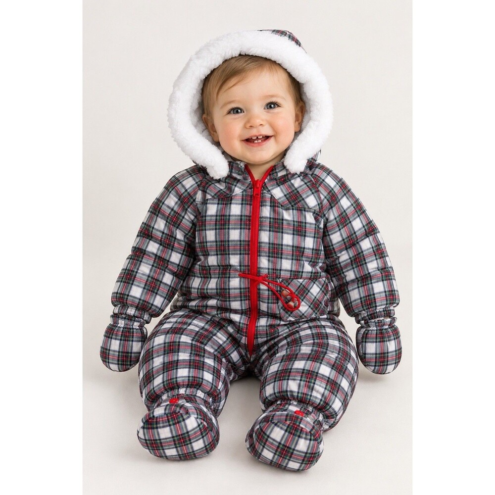 Bonpoint Les Bonbons Plaid baby snow suit unisex mittens boots Vtg unique 12 mo